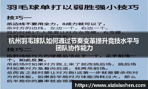 杭州羽毛球队如何通过节奏变革提升竞技水平与团队协作能力